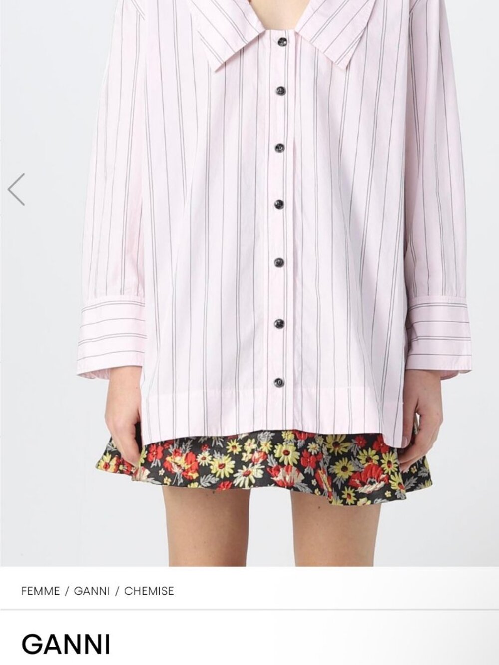 GANNI V Neck Stripe OverSized Cotton Poplin Purple Shirt - Picture 4 of 4
